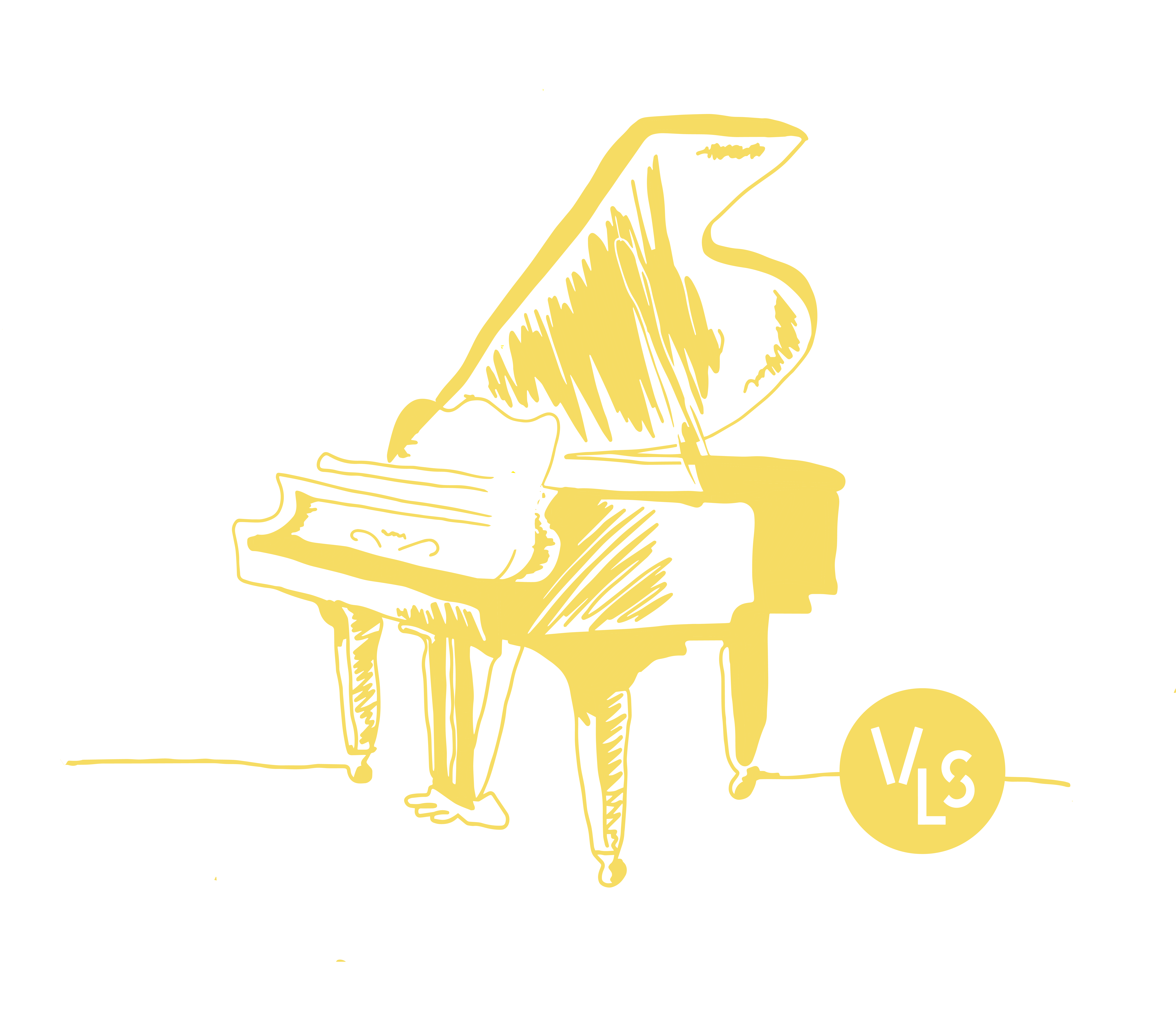 Illustratie van een gele piano met het VLS-logo